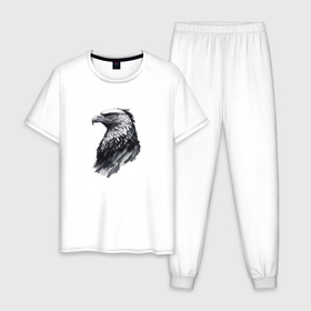 Мужская пижама хлопок с принтом Портрет орла в Тюмени, 100% хлопок | брюки и футболка прямого кроя, без карманов, на брюках мягкая резинка на поясе и по низу штанин
 | 