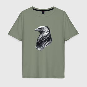Мужская футболка хлопок Oversize с принтом Портрет орла в Тюмени, 100% хлопок | свободный крой, круглый ворот, “спинка” длиннее передней части | 