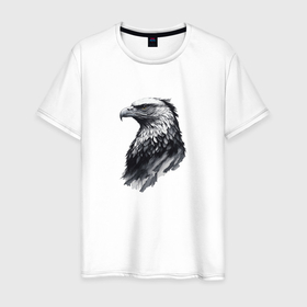 Мужская футболка хлопок с принтом Портрет орла в Тюмени, 100% хлопок | прямой крой, круглый вырез горловины, длина до линии бедер, слегка спущенное плечо. | Тематика изображения на принте: 