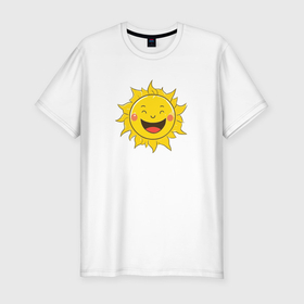 Мужская футболка хлопок Slim с принтом Солнечный смайлик в Белгороде, 92% хлопок, 8% лайкра | приталенный силуэт, круглый вырез ворота, длина до линии бедра, короткий рукав | 
