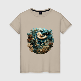 Женская футболка хлопок с принтом Китайский дракон в круге в Тюмени, 100% хлопок | прямой крой, круглый вырез горловины, длина до линии бедер, слегка спущенное плечо | 