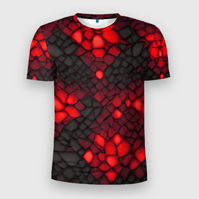 Мужская футболка 3D Slim с принтом Красный трескающийся камень в Белгороде, 100% полиэстер с улучшенными характеристиками | приталенный силуэт, круглая горловина, широкие плечи, сужается к линии бедра | Тематика изображения на принте: 