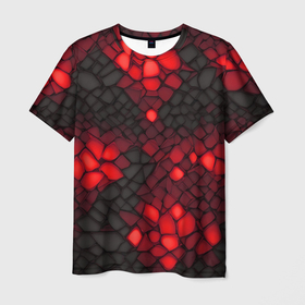Мужская футболка 3D с принтом Красный трескающийся камень в Белгороде, 100% полиэфир | прямой крой, круглый вырез горловины, длина до линии бедер | Тематика изображения на принте: 
