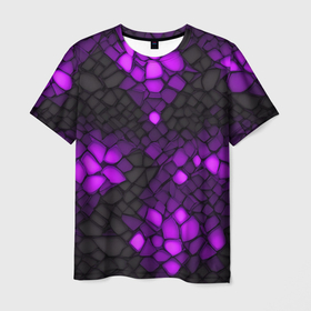Мужская футболка 3D с принтом Фиолетовый трескающийся камень в Санкт-Петербурге, 100% полиэфир | прямой крой, круглый вырез горловины, длина до линии бедер | 