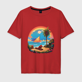 Мужская футболка хлопок Oversize с принтом Тропический бриз в Петрозаводске, 100% хлопок | свободный крой, круглый ворот, “спинка” длиннее передней части | 