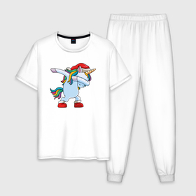 Мужская пижама хлопок с принтом Санта единорог в Курске, 100% хлопок | брюки и футболка прямого кроя, без карманов, на брюках мягкая резинка на поясе и по низу штанин
 | Тематика изображения на принте: 