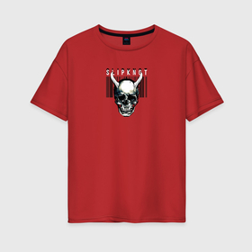 Женская футболка хлопок Oversize с принтом Slipknot  череп демона в Кировске, 100% хлопок | свободный крой, круглый ворот, спущенный рукав, длина до линии бедер
 | 