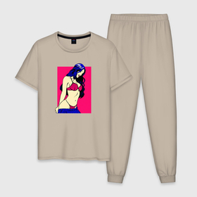 Мужская пижама хлопок с принтом Горячая Мальвина в Курске, 100% хлопок | брюки и футболка прямого кроя, без карманов, на брюках мягкая резинка на поясе и по низу штанин
 | 