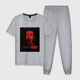 Мужская пижама хлопок с принтом American psycho постер в Кировске, 100% хлопок | брюки и футболка прямого кроя, без карманов, на брюках мягкая резинка на поясе и по низу штанин
 | 