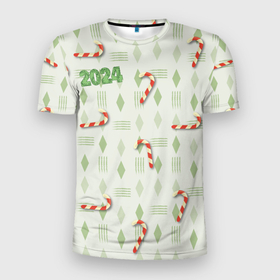 Мужская футболка 3D Slim с принтом Новогодняя сладость в Новосибирске, 100% полиэстер с улучшенными характеристиками | приталенный силуэт, круглая горловина, широкие плечи, сужается к линии бедра | 