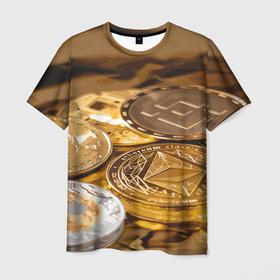 Мужская футболка 3D с принтом Виртуальные монеты в Белгороде, 100% полиэфир | прямой крой, круглый вырез горловины, длина до линии бедер | 