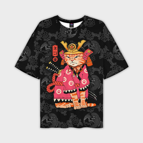 Мужская футболка oversize 3D с принтом Кот самурай в розовом кимоно в Санкт-Петербурге,  |  | 