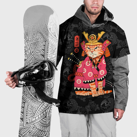 Накидка на куртку 3D с принтом Кот самурай в розовом кимоно в Курске, 100% полиэстер |  | 