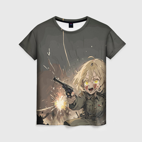 Женская футболка 3D с принтом Девушка Дегуршафф с пистолетом , 100% полиэфир ( синтетическое хлопкоподобное полотно) | прямой крой, круглый вырез горловины, длина до линии бедер | 