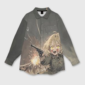 Мужская рубашка oversize 3D с принтом Девушка Дегуршафф с пистолетом ,  |  | 