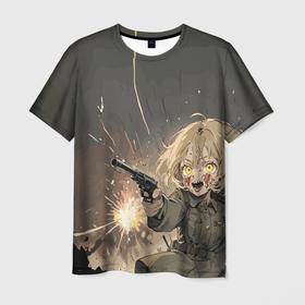 Мужская футболка 3D с принтом Девушка Дегуршафф с пистолетом в Новосибирске, 100% полиэфир | прямой крой, круглый вырез горловины, длина до линии бедер | Тематика изображения на принте: 