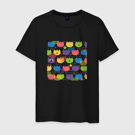 Мужская футболка хлопок с принтом Разноцветные котята в Санкт-Петербурге, 100% хлопок | прямой крой, круглый вырез горловины, длина до линии бедер, слегка спущенное плечо. | 