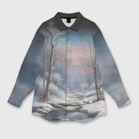 Мужская рубашка oversize 3D с принтом Ночь в зимнем лесу в Тюмени,  |  | Тематика изображения на принте: 