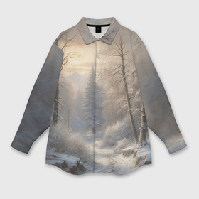 Мужская рубашка oversize 3D с принтом Дорожка через зимний  лес в Кировске,  |  | 