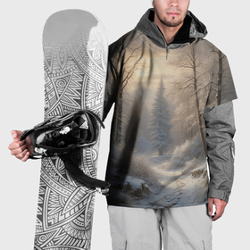 Накидка на куртку 3D с принтом Дорожка через зимний  лес в Кировске, 100% полиэстер |  | 