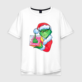 Мужская футболка хлопок Oversize с принтом Гринч без подарка в Тюмени, 100% хлопок | свободный крой, круглый ворот, “спинка” длиннее передней части | Тематика изображения на принте: 