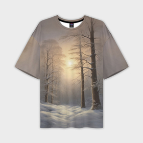 Мужская футболка oversize 3D с принтом Cолнцестояние в зимнем лесу в Тюмени,  |  | Тематика изображения на принте: 