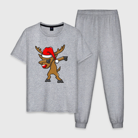 Мужская пижама хлопок с принтом Deer dabbing , 100% хлопок | брюки и футболка прямого кроя, без карманов, на брюках мягкая резинка на поясе и по низу штанин
 | Тематика изображения на принте: 