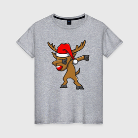 Женская футболка хлопок с принтом Deer dabbing в Екатеринбурге, 100% хлопок | прямой крой, круглый вырез горловины, длина до линии бедер, слегка спущенное плечо | Тематика изображения на принте: 