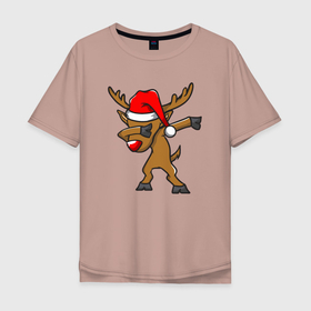 Мужская футболка хлопок Oversize с принтом Deer dabbing в Екатеринбурге, 100% хлопок | свободный крой, круглый ворот, “спинка” длиннее передней части | 