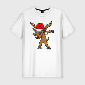 Мужская футболка хлопок Slim с принтом Deer dabbing в Екатеринбурге, 92% хлопок, 8% лайкра | приталенный силуэт, круглый вырез ворота, длина до линии бедра, короткий рукав | 