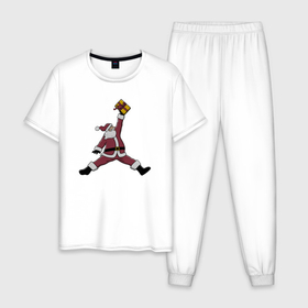 Мужская пижама хлопок с принтом Jumping Santa в Петрозаводске, 100% хлопок | брюки и футболка прямого кроя, без карманов, на брюках мягкая резинка на поясе и по низу штанин
 | Тематика изображения на принте: 