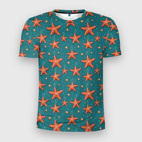 Мужская футболка 3D Slim с принтом Морские звезды тоже хотят на ёлку в Белгороде, 100% полиэстер с улучшенными характеристиками | приталенный силуэт, круглая горловина, широкие плечи, сужается к линии бедра | 