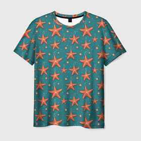 Мужская футболка 3D с принтом Морские звезды тоже хотят на ёлку в Белгороде, 100% полиэфир | прямой крой, круглый вырез горловины, длина до линии бедер | 