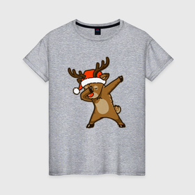 Женская футболка хлопок с принтом Dabbing deer в Екатеринбурге, 100% хлопок | прямой крой, круглый вырез горловины, длина до линии бедер, слегка спущенное плечо | 