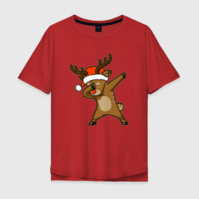 Мужская футболка хлопок Oversize с принтом Dabbing deer в Екатеринбурге, 100% хлопок | свободный крой, круглый ворот, “спинка” длиннее передней части | 