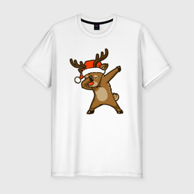 Мужская футболка хлопок Slim с принтом Dabbing deer в Екатеринбурге, 92% хлопок, 8% лайкра | приталенный силуэт, круглый вырез ворота, длина до линии бедра, короткий рукав | 