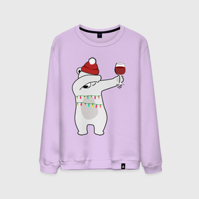 Мужской свитшот хлопок с принтом Новогодний мишка с бокалом вина , 100% хлопок |  | Тематика изображения на принте: 