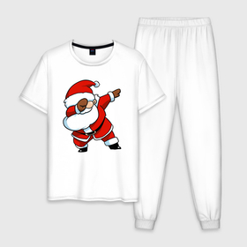 Мужская пижама хлопок с принтом Santa dabbing dance , 100% хлопок | брюки и футболка прямого кроя, без карманов, на брюках мягкая резинка на поясе и по низу штанин
 | 