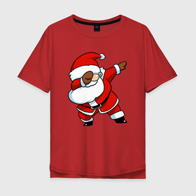 Мужская футболка хлопок Oversize с принтом Santa dabbing dance в Белгороде, 100% хлопок | свободный крой, круглый ворот, “спинка” длиннее передней части | Тематика изображения на принте: 