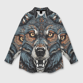 Мужская рубашка oversize 3D с принтом Дикий волк с узорами в Новосибирске,  |  | 