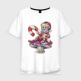 Мужская футболка хлопок Oversize с принтом Санта на грибке в Екатеринбурге, 100% хлопок | свободный крой, круглый ворот, “спинка” длиннее передней части | 