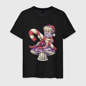 Мужская футболка хлопок с принтом Санта на грибке в Курске, 100% хлопок | прямой крой, круглый вырез горловины, длина до линии бедер, слегка спущенное плечо. | 