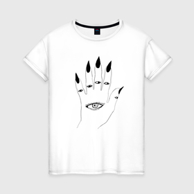 Женская футболка хлопок с принтом Рука око в Курске, 100% хлопок | прямой крой, круглый вырез горловины, длина до линии бедер, слегка спущенное плечо | 