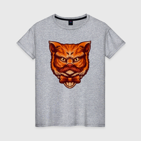 Женская футболка хлопок с принтом Рыжий усатый кот в Белгороде, 100% хлопок | прямой крой, круглый вырез горловины, длина до линии бедер, слегка спущенное плечо | 