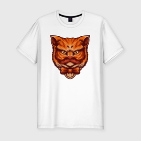Мужская футболка хлопок Slim с принтом Рыжий усатый кот в Белгороде, 92% хлопок, 8% лайкра | приталенный силуэт, круглый вырез ворота, длина до линии бедра, короткий рукав | 