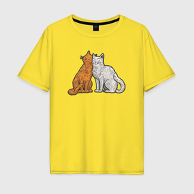 Мужская футболка хлопок Oversize с принтом Кошачья нежность в Тюмени, 100% хлопок | свободный крой, круглый ворот, “спинка” длиннее передней части | 