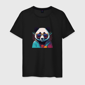Мужская футболка хлопок с принтом Модная панда в солнечных очках в Петрозаводске, 100% хлопок | прямой крой, круглый вырез горловины, длина до линии бедер, слегка спущенное плечо. | 