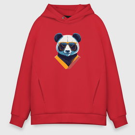 Мужское худи Oversize хлопок с принтом Панда в модных очках в Ухте, френч-терри — 70% хлопок, 30% полиэстер. Мягкий теплый начес внутри —100% хлопок | боковые карманы, эластичные манжеты и нижняя кромка, капюшон на магнитной кнопке | 