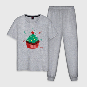 Мужская пижама хлопок с принтом Капкейк в виде новогодней ёлки в Кировске, 100% хлопок | брюки и футболка прямого кроя, без карманов, на брюках мягкая резинка на поясе и по низу штанин
 | 