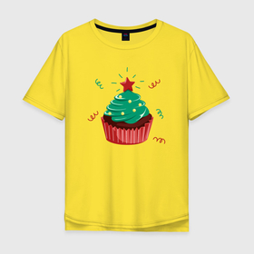 Мужская футболка хлопок Oversize с принтом Капкейк в виде новогодней ёлки в Кировске, 100% хлопок | свободный крой, круглый ворот, “спинка” длиннее передней части | 